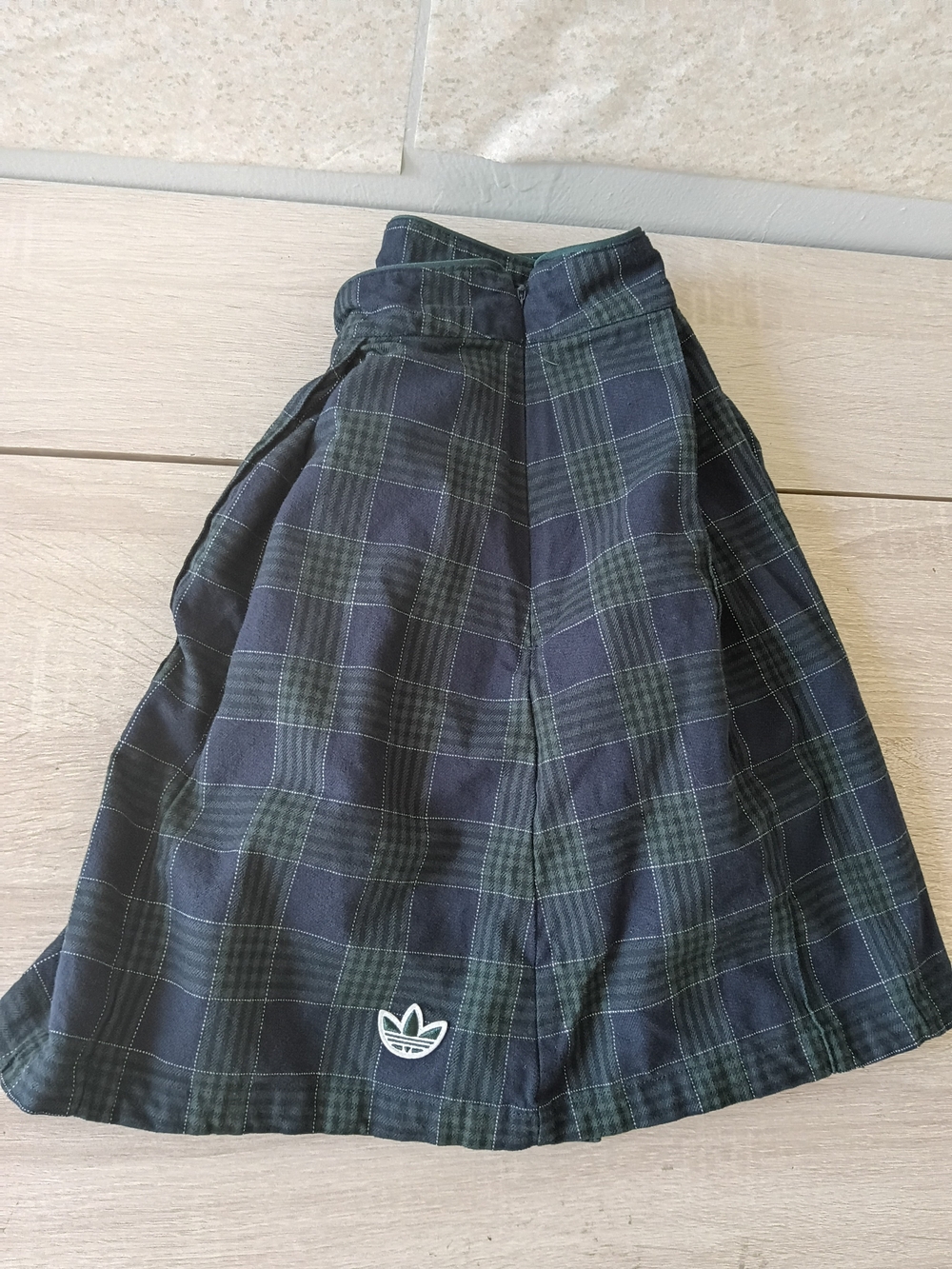 adidas Navy & Green Plaid A-Line Skirt with Trefoil Patch